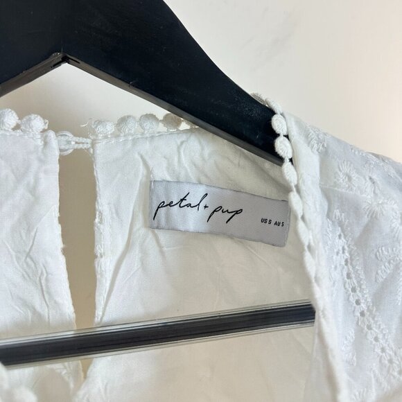 PETAL & PUP Merletto Short Sleeve Cutout Eyelet Maxi Dress in White Size Small - Picture 7 of 15